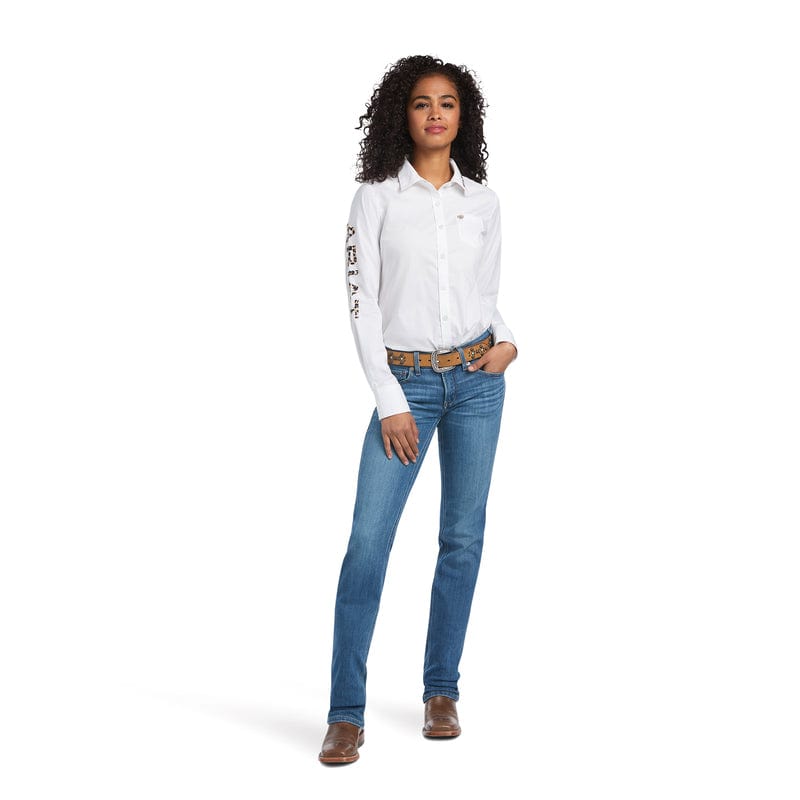 ARIAT Shirts Ariat Women's Wrinkle Resist Team Kirby White Long Sleeve Stretch Shirt 10039457