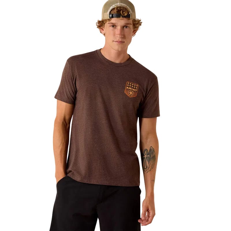 ARIAT T-Shirt Ariat Men's Brown Heather Patriotic Badge T-Shirt 10073963