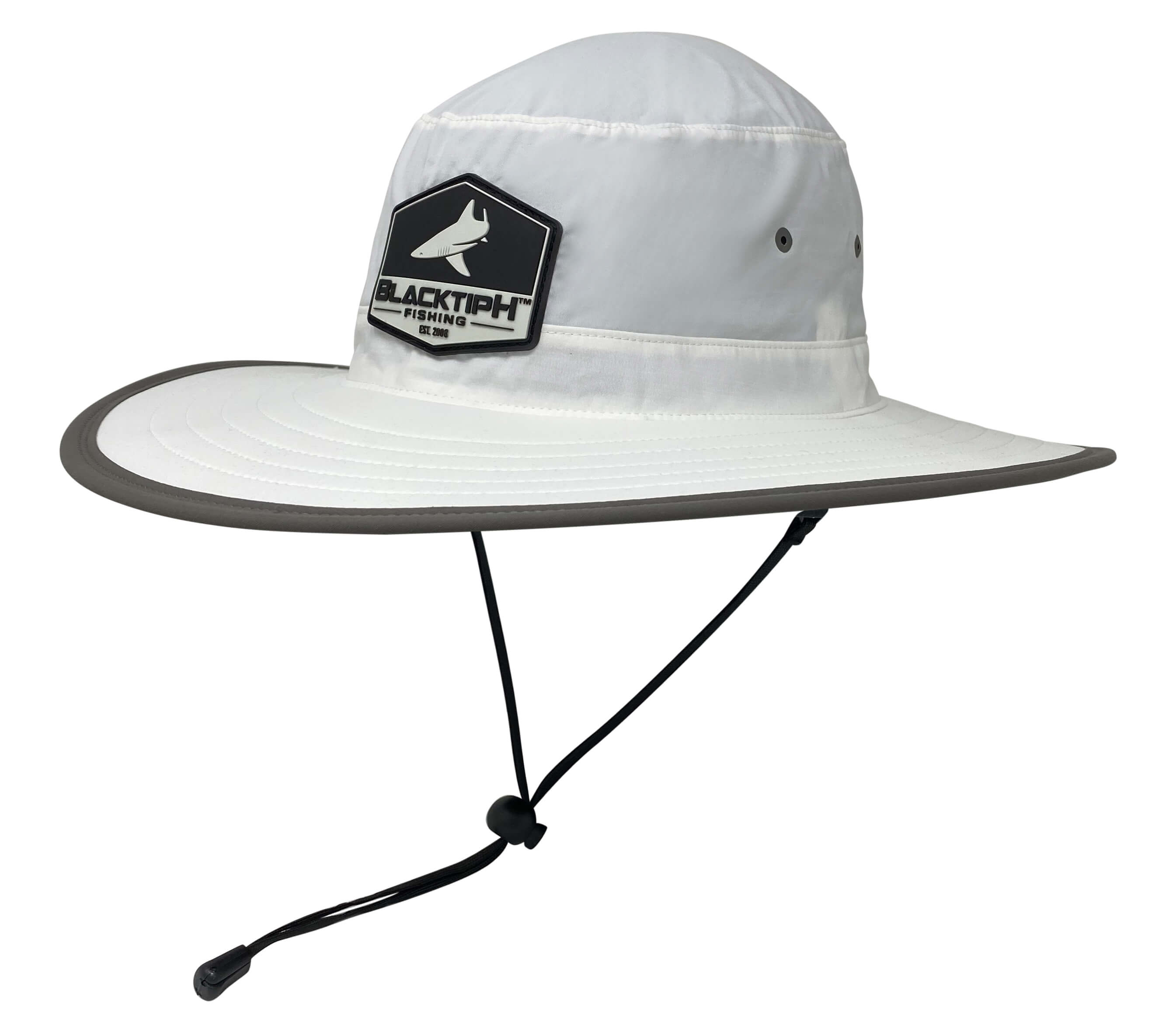 BlacktipH Bucket Fishing Hat in White with Charcoal Rim | Size Small/Medium