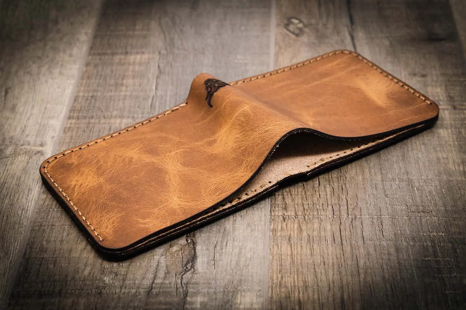 Bull Sheath Leather Men's Big Bend Bifold Wallet Saddle Tan