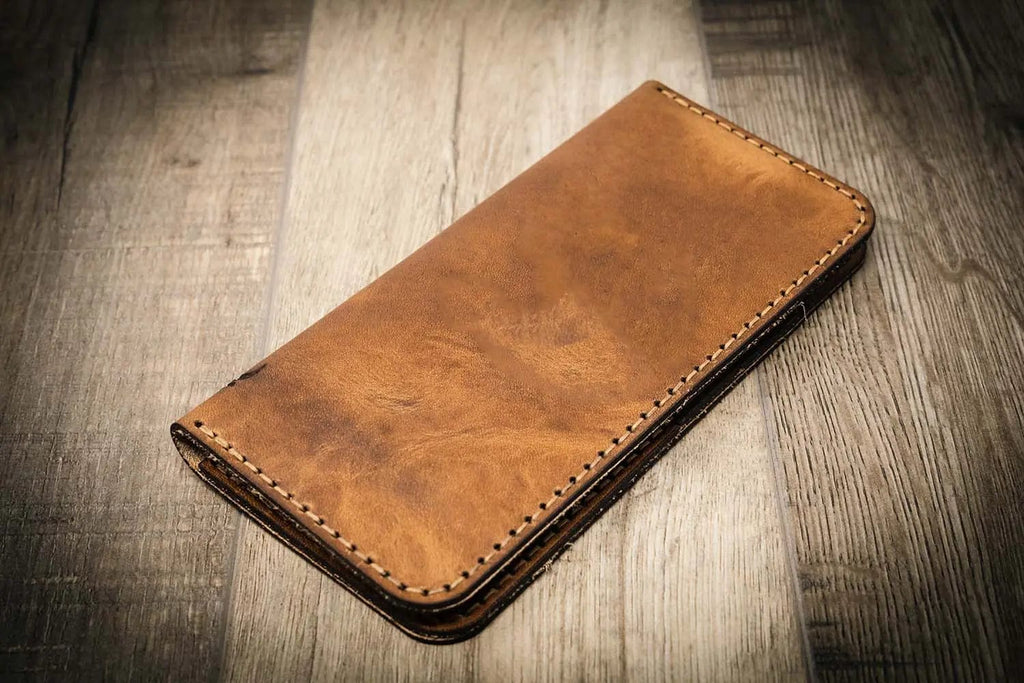 Bull Sheath Leather The Houstonian Long Wallet - Saddle Tan