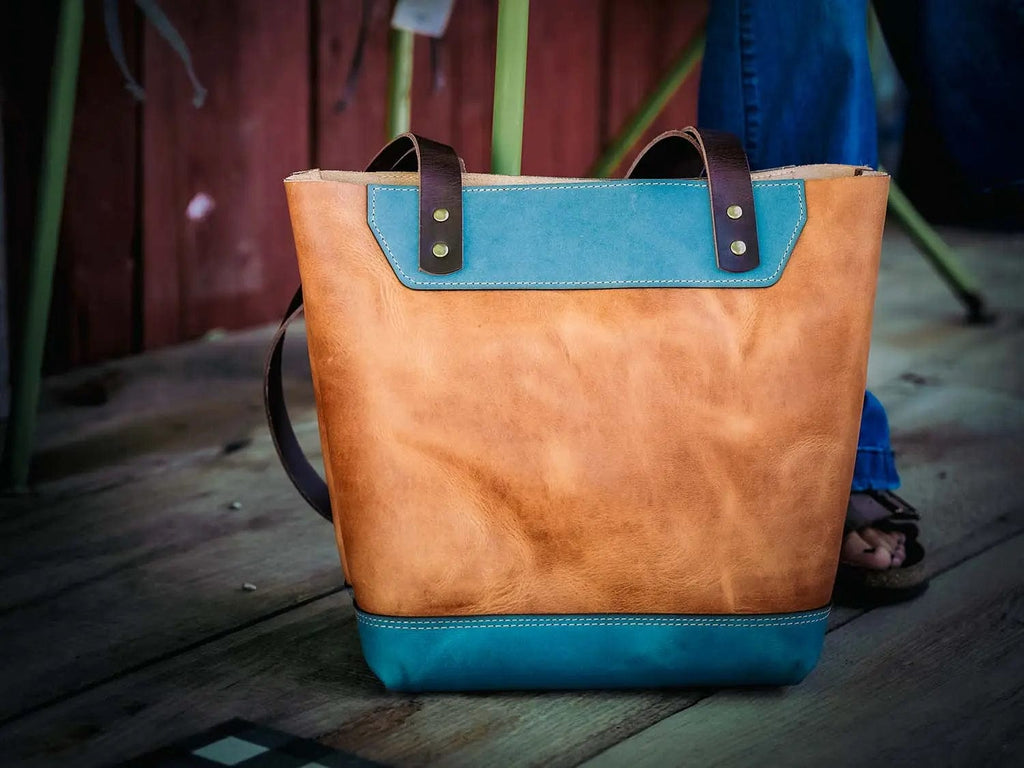 Bull Sheath Leather The Naomi Leather Tote Bag - Ocean Tide