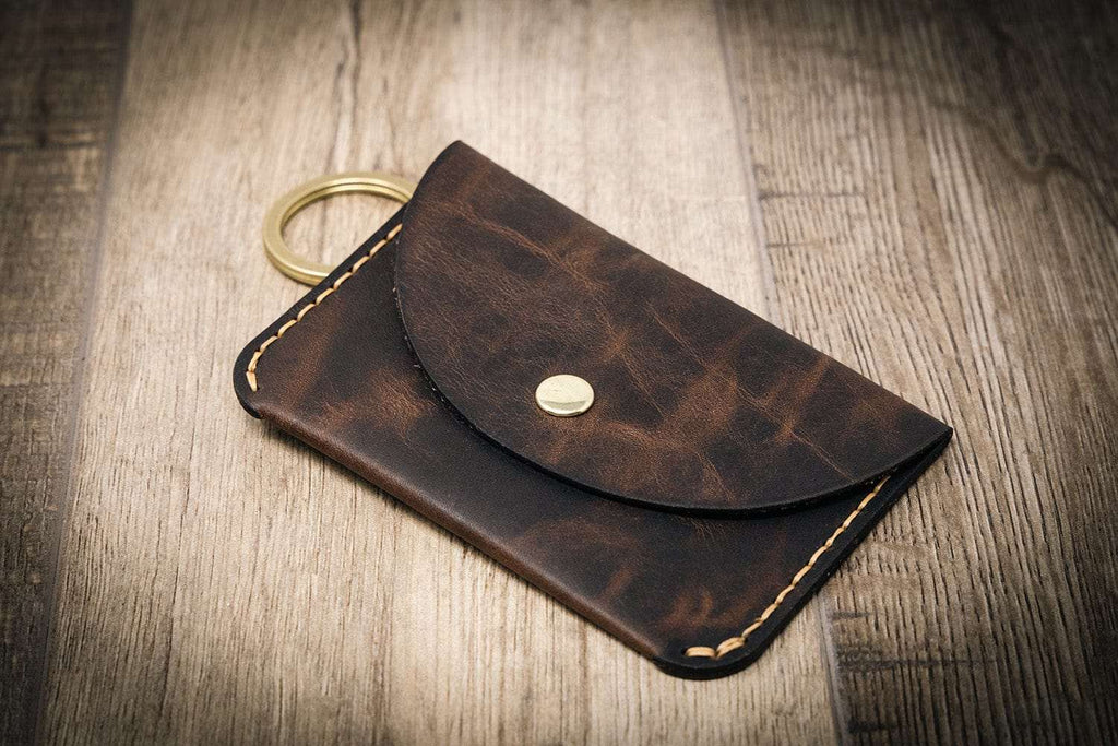 Bull Sheath Leather The Richmond Leather Keychain Wallet in Walnut Brown