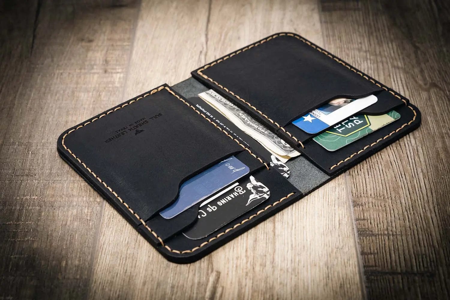 Bull Sheath Leather The Tyler Vertical Wallet - Black