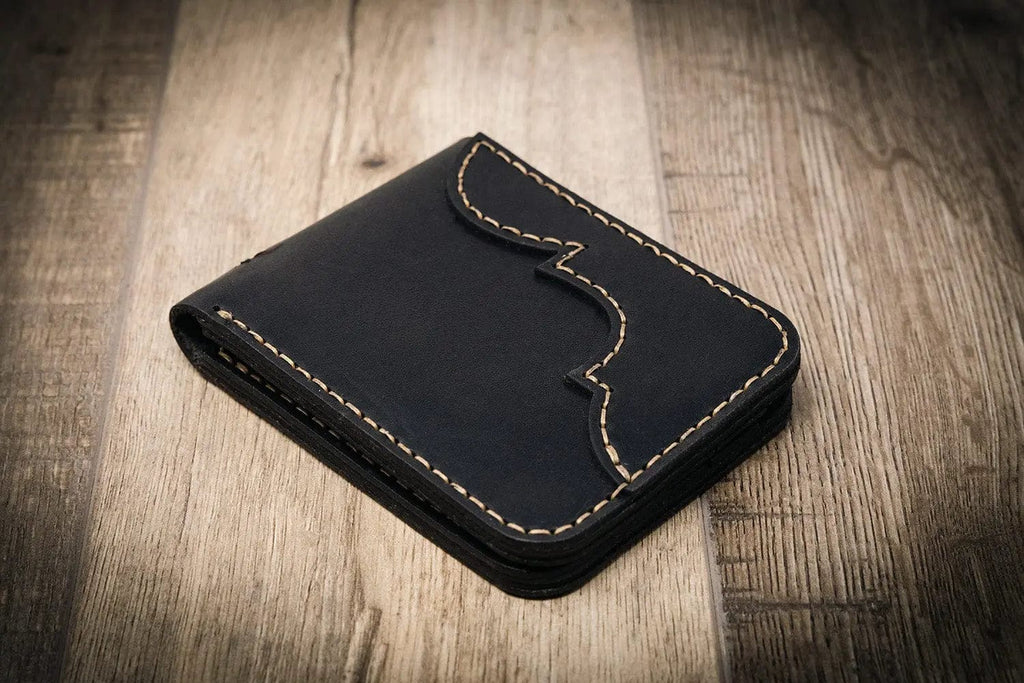 Bull Sheath Leather Western Bifold Wallet -  Black