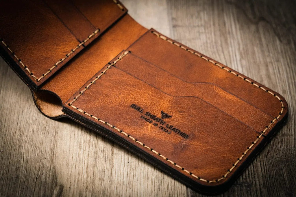 Bull Sheath Leather Western Bifold Wallet -  Chestnut Brown