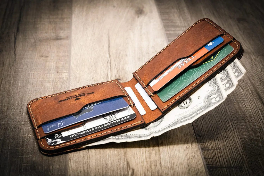 Bull Sheath Leather Western Bifold Wallet -  Chestnut Brown