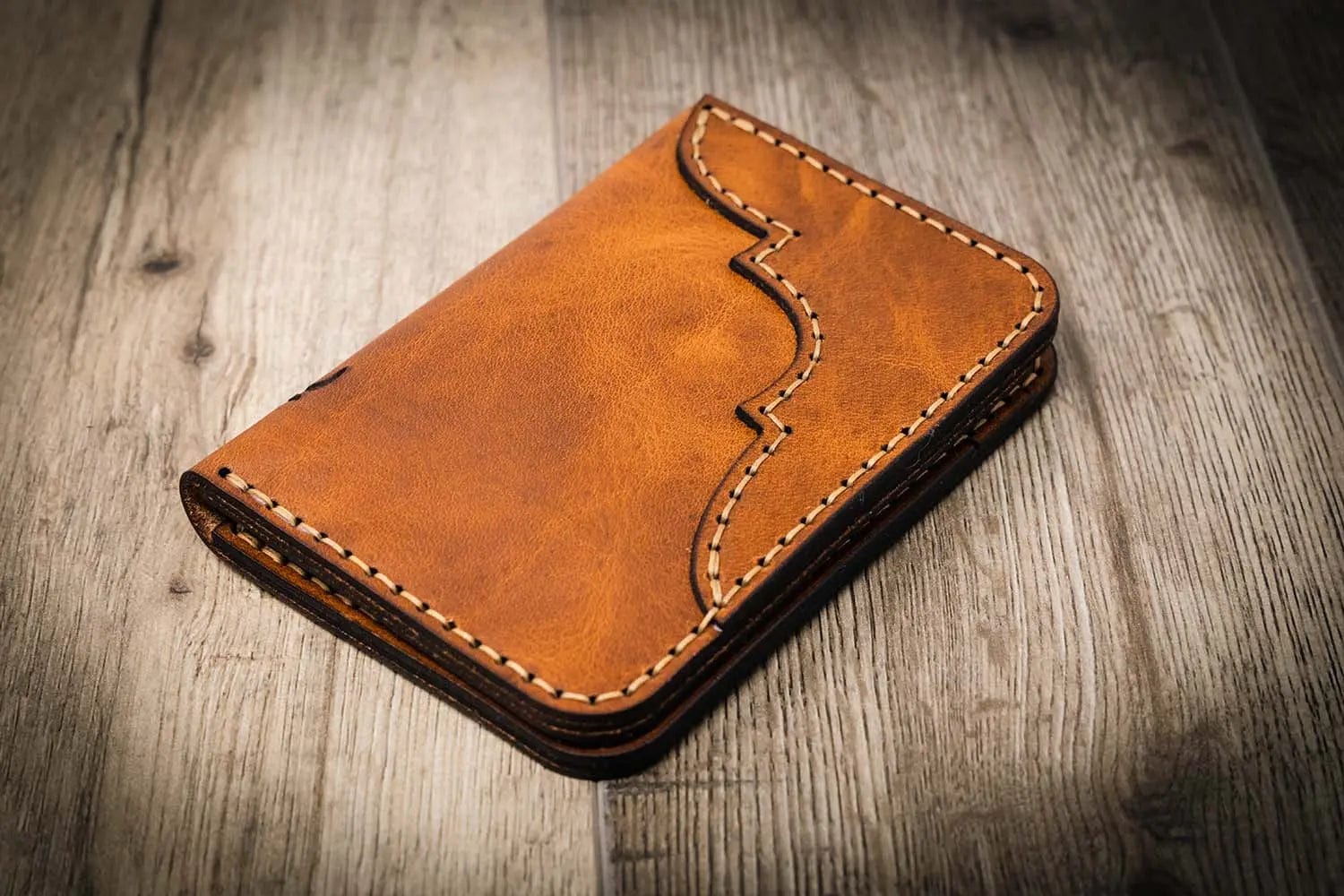 Bull Sheath Leather Western Vertical Wallet - Chestnut Brown