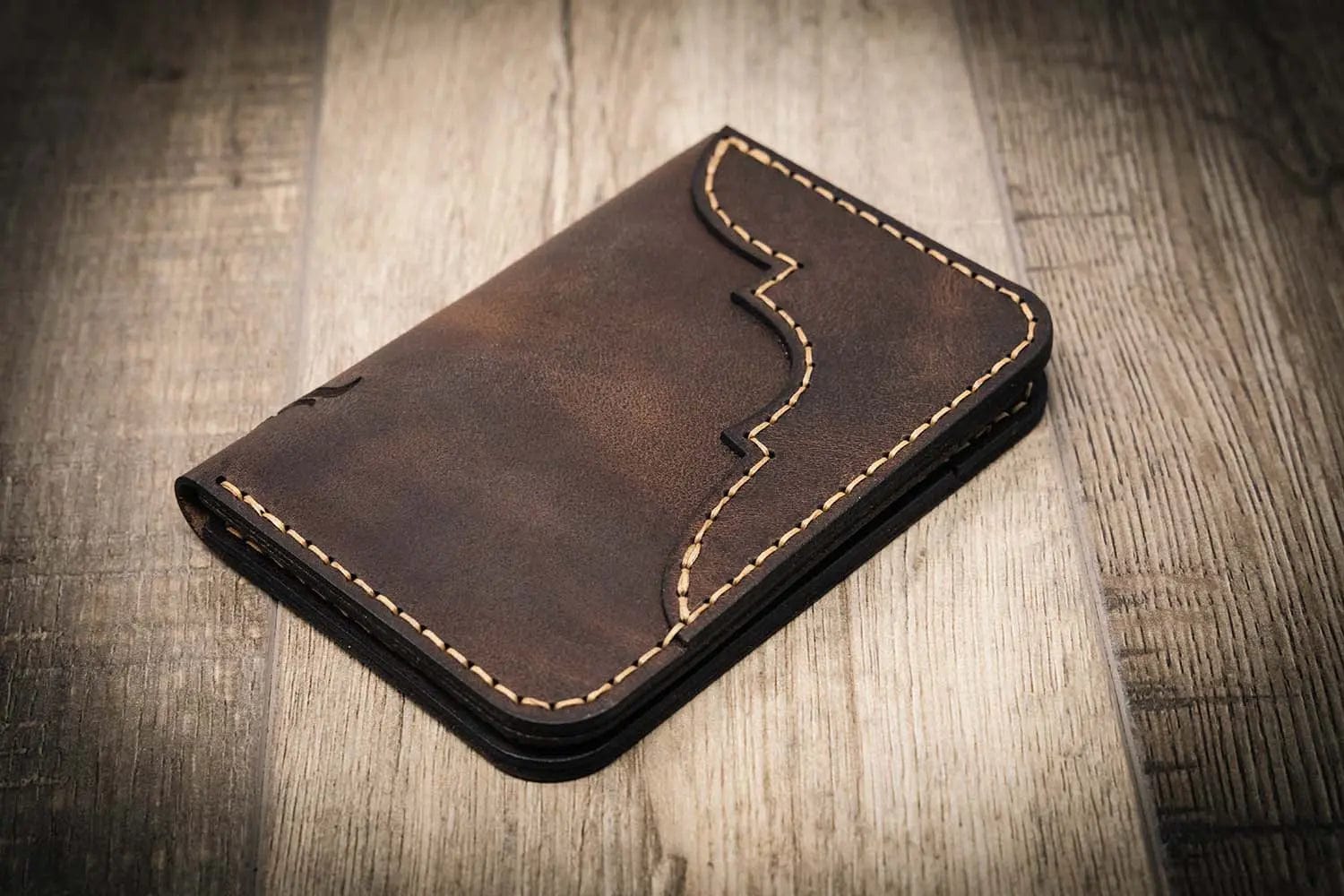 Bull Sheath Leather Western Vertical Wallet - Walnut Brown