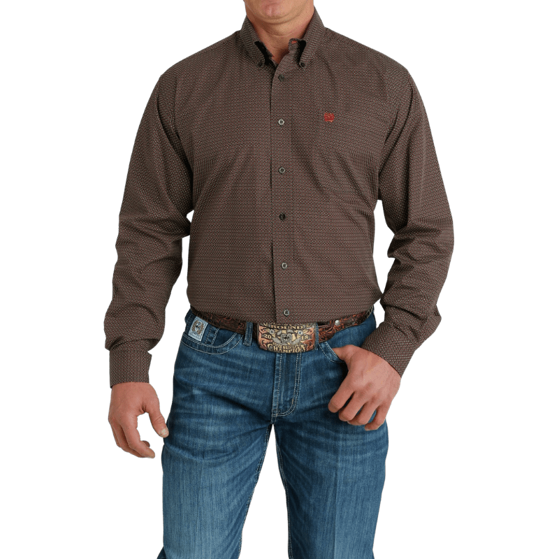 CINCH Mens - Shirt - Woven - Long Sleeve - Button Cinch Men's Geometric Print Brown Button Down Long Sleeve Western Shirt MTW1105654