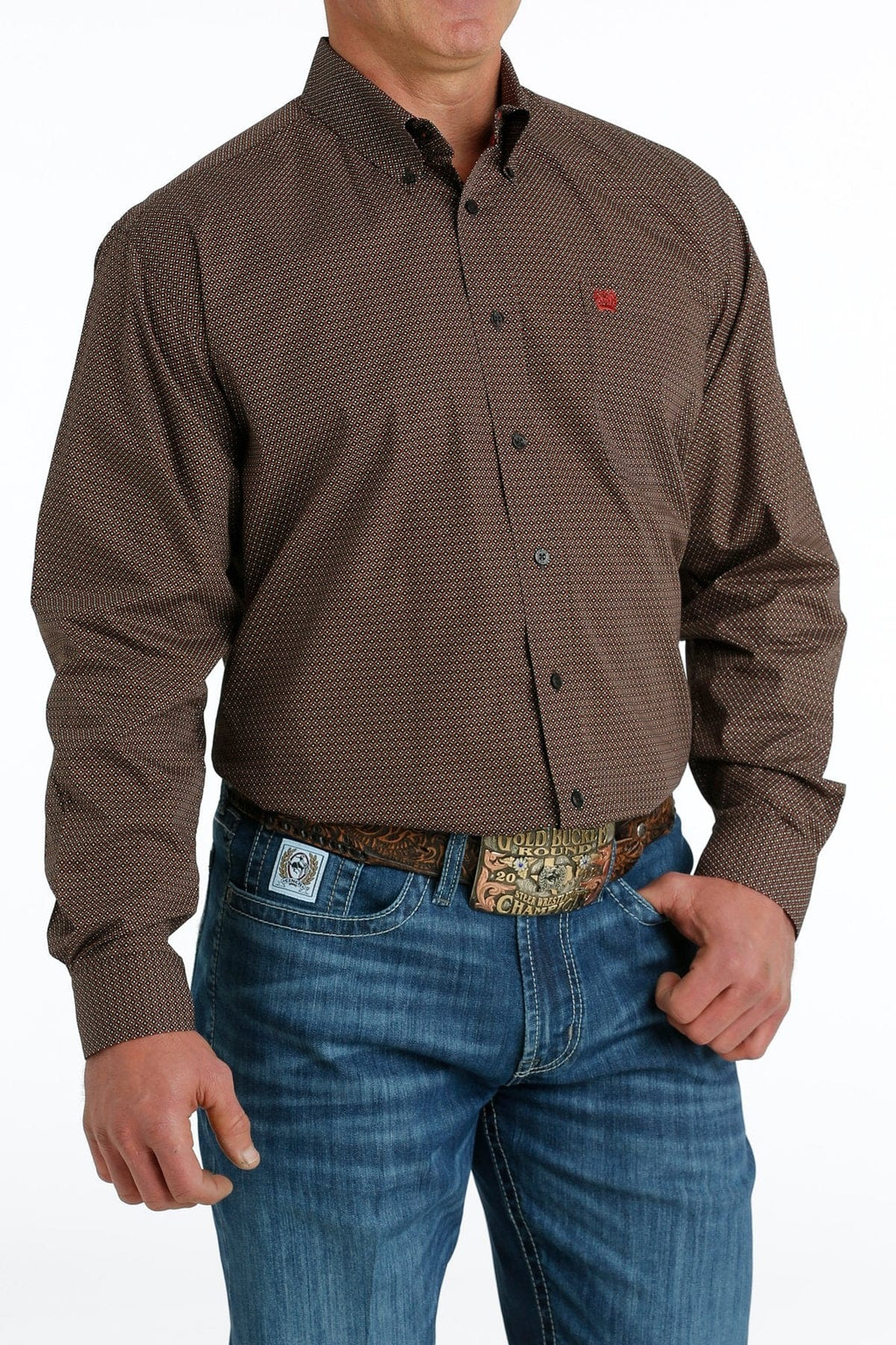 CINCH Mens - Shirt - Woven - Long Sleeve - Button Cinch Men's Geometric Print Brown Button Down Long Sleeve Western Shirt MTW1105654