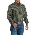 CINCH Mens - Shirt - Woven - Long Sleeve - Button Cinch Men's Olive Plaid Long Sleeve Button Down Western Shirt MTW1105662