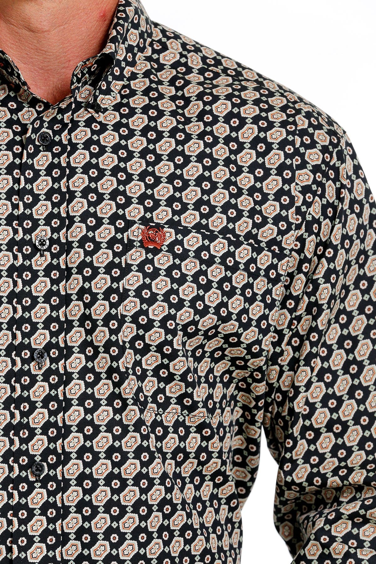 Cinch Men's Geometric Print Black Long Sleeve Button Down Western