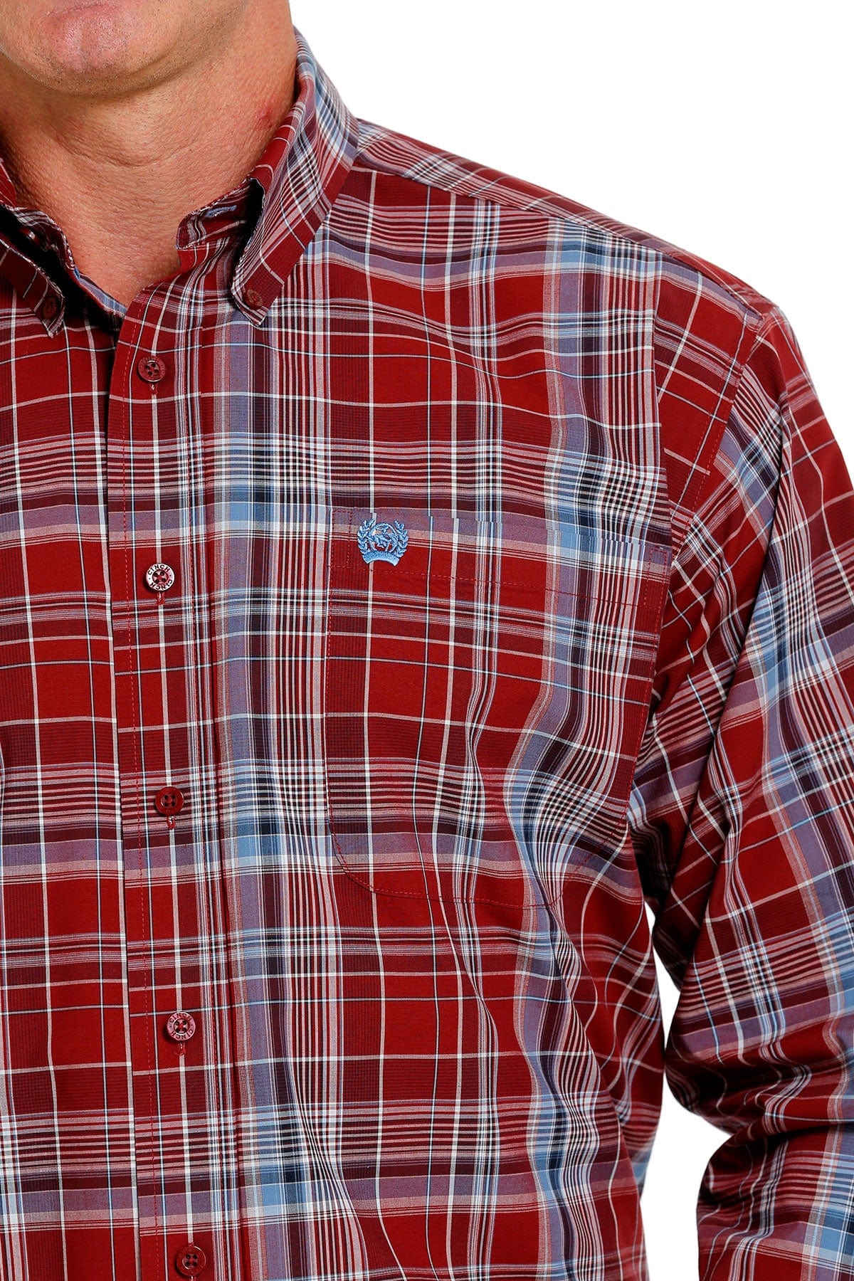Cinch Men's Red/Blue Plaid Button Up Long Sleeve Western Shirt