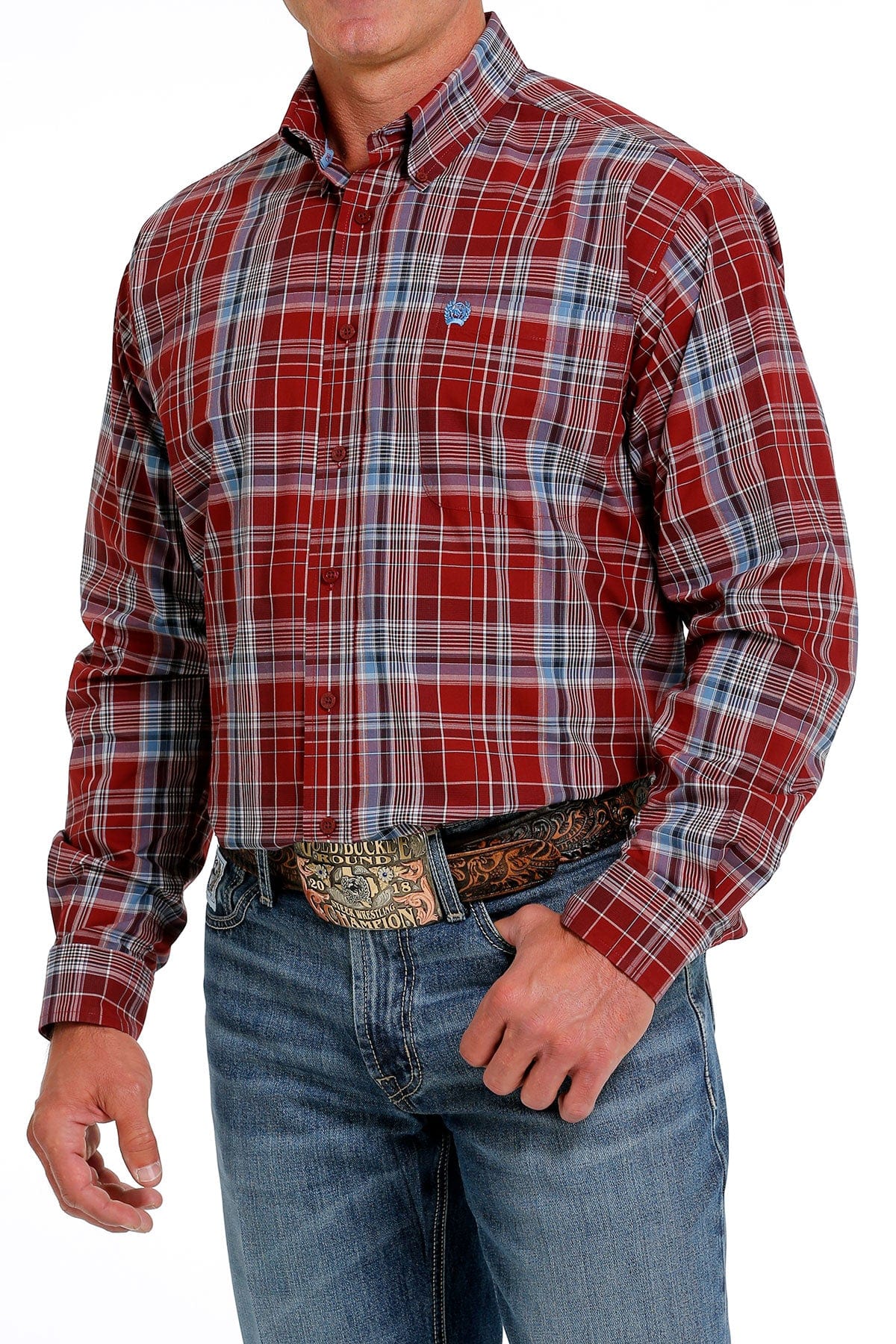 Cinch Men's Red/Blue Plaid Button Up Long Sleeve Western
