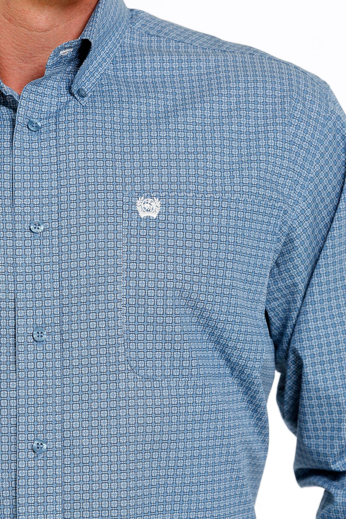Cinch Men's Geometric Print Blue Long Sleeve Button Down