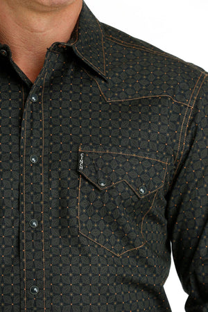 CINCH Mens - Shirt - Woven - Long Sleeve - Snap Cinch Men's Black Modern Fit Long Sleeve Western Snap Shirt MTW1301070