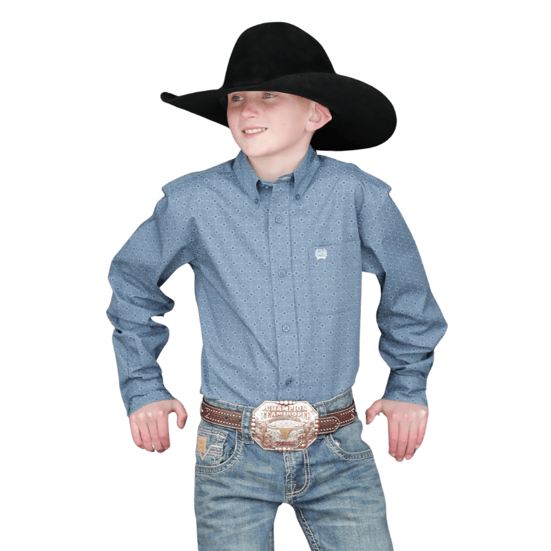 Cinch Shirts Cinch Boys Blue Geometric Print Long Sleeve Button Down Western Shirt MTW7060335