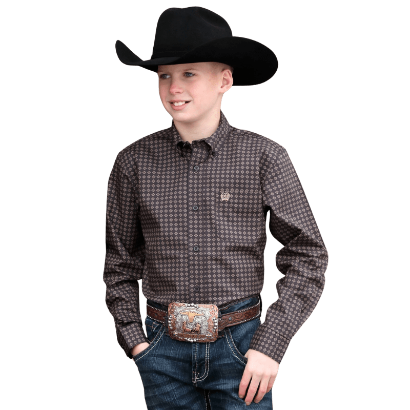 Cinch Shirts Cinch Boys Brown Diamond Print Long Sleeve Button Down Western Shirt MTW7060328