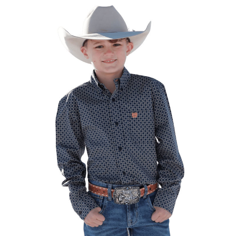 Cinch Shirts Cinch Boys Navy Geometric Print Long Sleeve Button Down Western Shirt MTW7060338