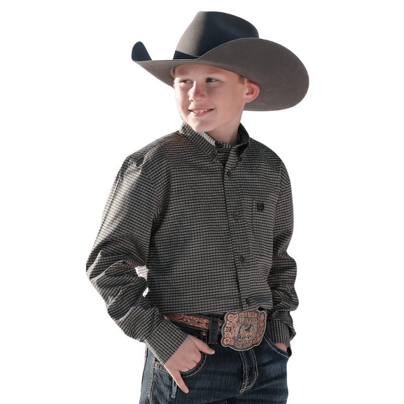 Cinch Shirts Cinch Boys Olive Geometric Print Long Sleeve Button Down Western Shirt MTW7060332