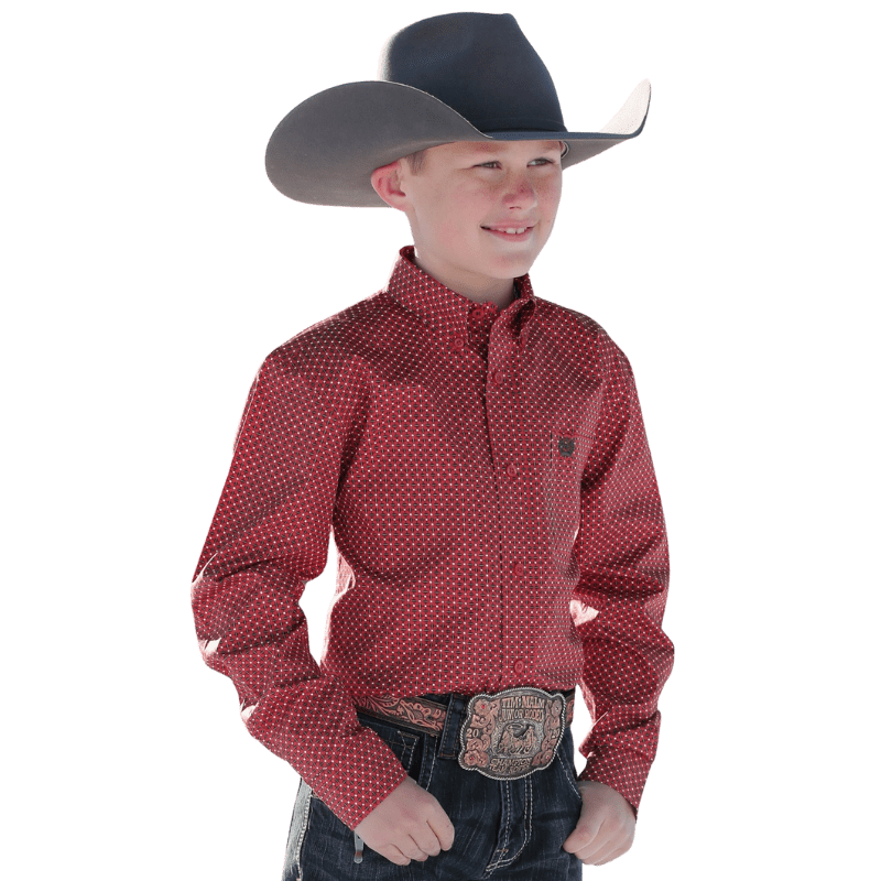 Cinch Shirts Cinch Boys Red Geometric Print Long Sleeve Button Down Western Shirt MTW7060327