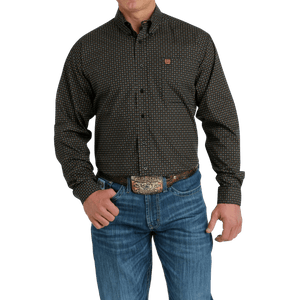 Cinch Shirts Cinch Men's Black Geometric Print Long Sleeve Button Down Western Shirt MTW1105671
