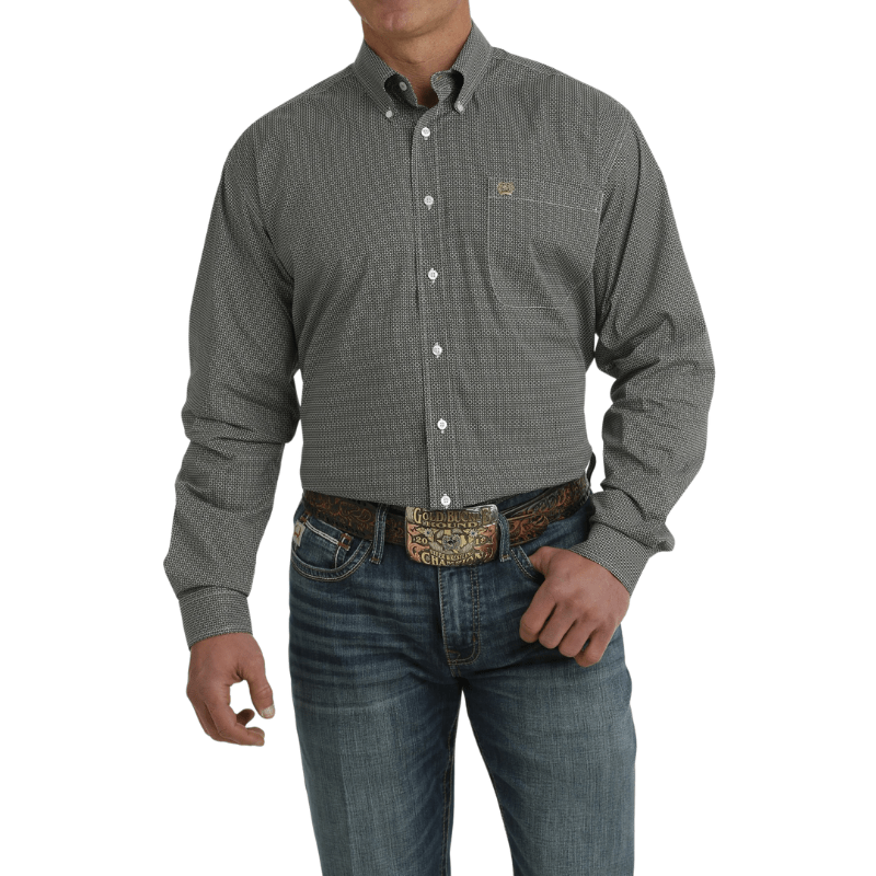 Cinch Shirts Cinch Men's Black Geometric Print Long Sleeve Button Down Western Stretch Shirt MTW1105720