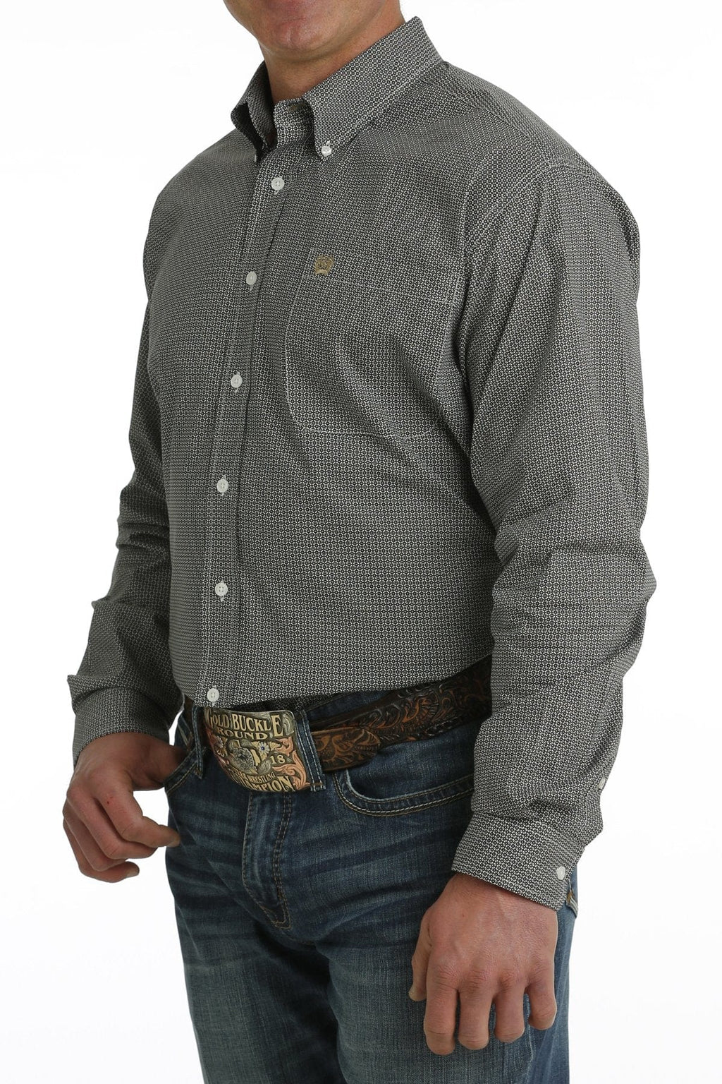 Cinch Shirts Cinch Men's Black Geometric Print Long Sleeve Button Down Western Stretch Shirt MTW1105720