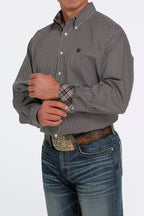 CINCH Shirts Cinch Men's Blue/Brown Classic Fit Long Sleeve Button Down Shirt MTW1105451