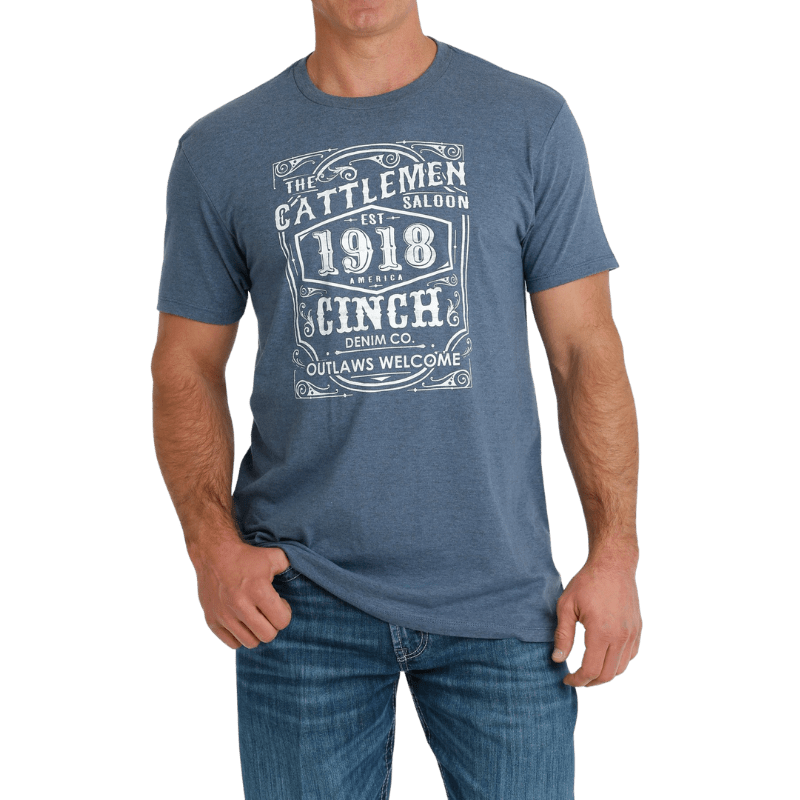 Cinch Shirts Cinch Men's Blue Cattlemen Saloon Short Sleeve T-Shirt MTT1690603