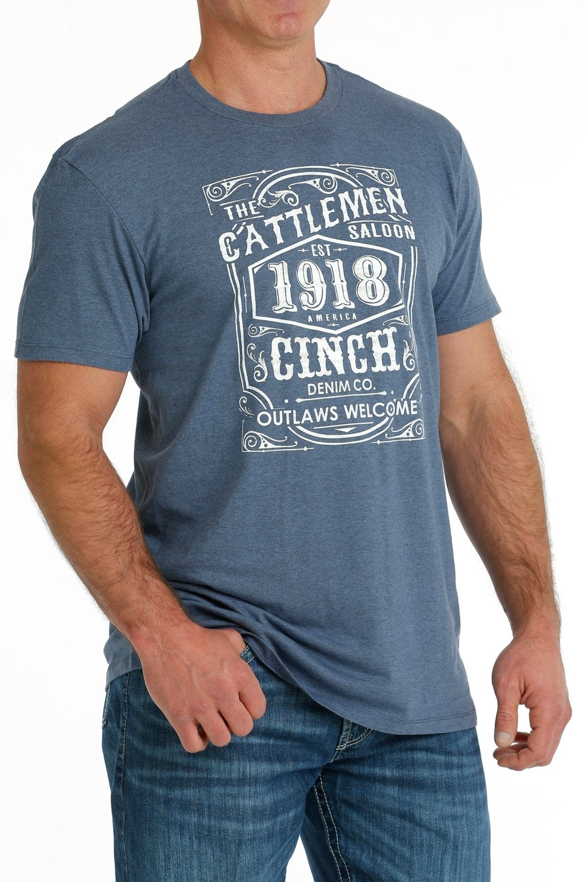 Cinch Shirts Cinch Men's Blue Cattlemen Saloon Short Sleeve T-Shirt MTT1690603
