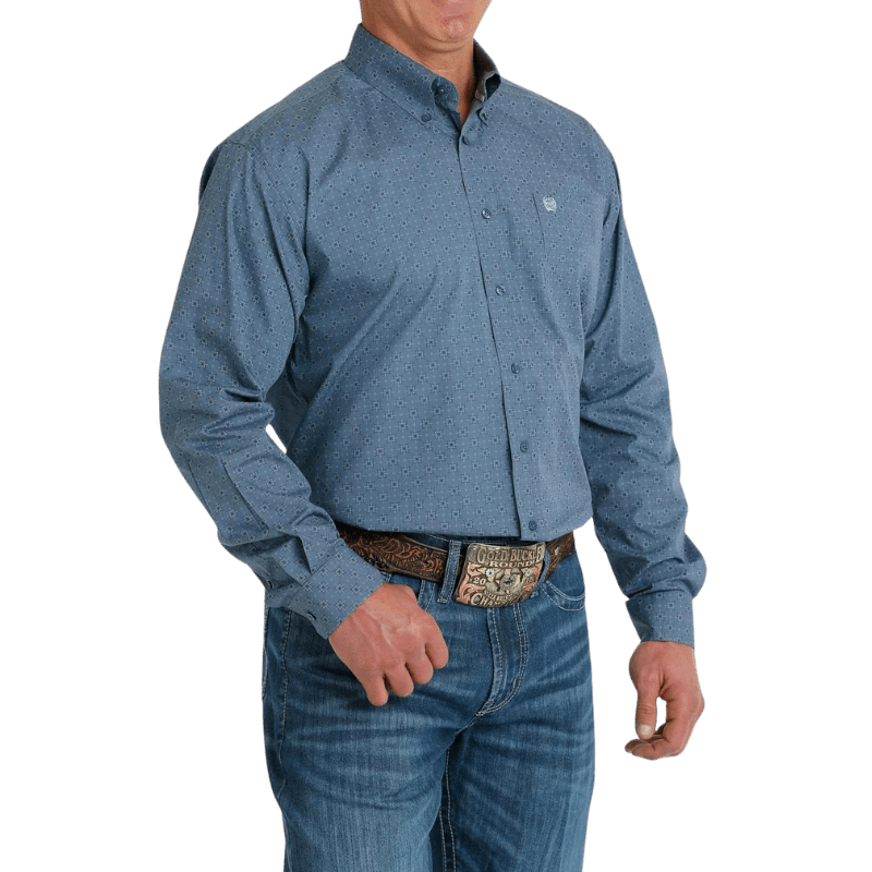 Cinch Shirts Cinch Men's Blue Geometric Print Long Sleeve Button Down Western Shirt MTW1105693