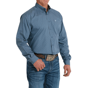Cinch Shirts Cinch Men's Blue Geometric Print Long Sleeve Button Down Western Shirt MTW1105693