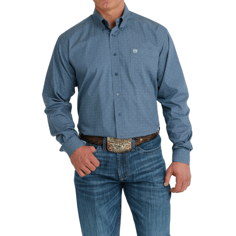 Cinch Shirts Cinch Men's Blue Geometric Print Long Sleeve Button Down Western Shirt MTW1105693