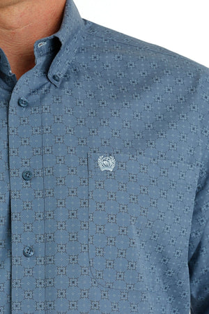 Cinch Shirts Cinch Men's Blue Geometric Print Long Sleeve Button Down Western Shirt MTW1105693