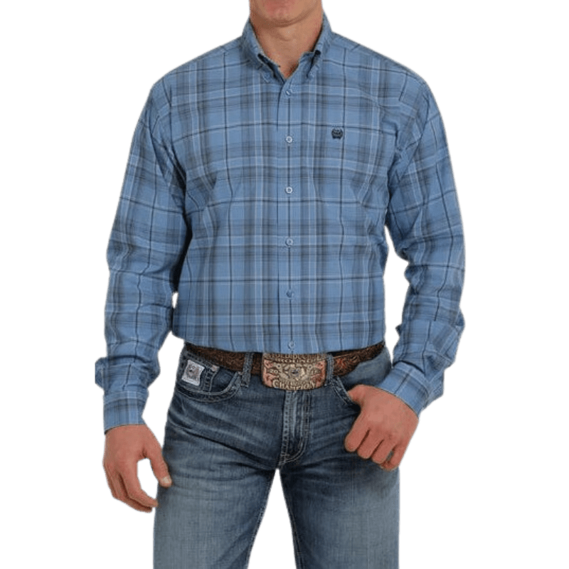 CINCH Shirts Cinch Men's Blue Plaid Button Down Western Long Sleeve Shirt MTW1105332