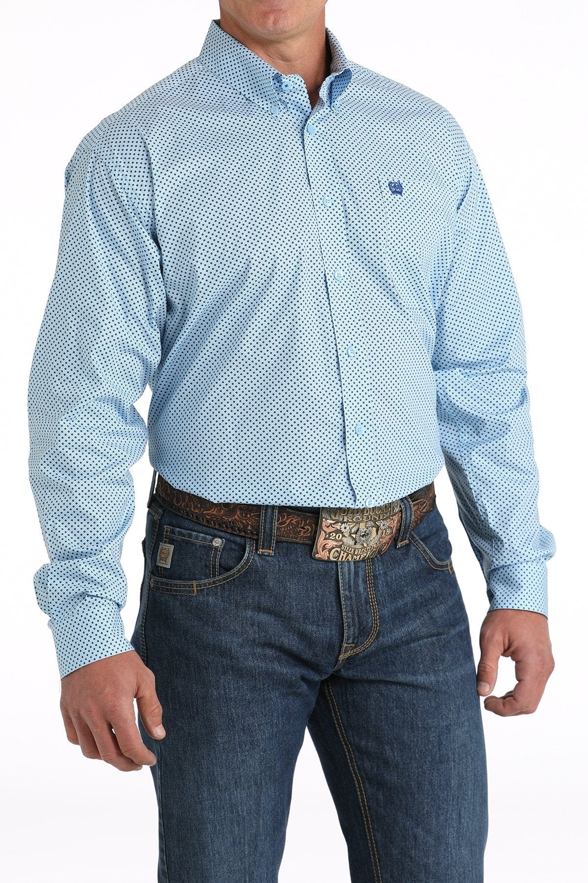 Cinch Men's Blue Stretch Diamond Print Button Down Western Shirt