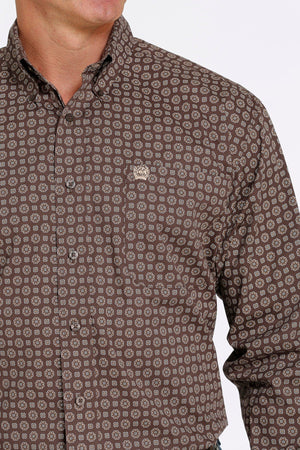 CINCH Shirts Cinch Men's Brown/Aqua Classic Fit Long Sleeve Button Down Shirt MTW1105425