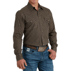 Cinch Shirts Cinch Men's Brown Geometric Print Long Sleeve Western Snap Shirt MTW1303071