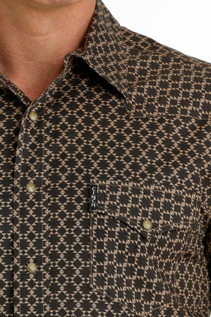 Cinch Shirts Cinch Men's Brown Geometric Print Long Sleeve Western Snap Shirt MTW1303071