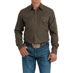 Cinch Shirts Cinch Men's Brown Geometric Print Long Sleeve Western Snap Shirt MTW1303071