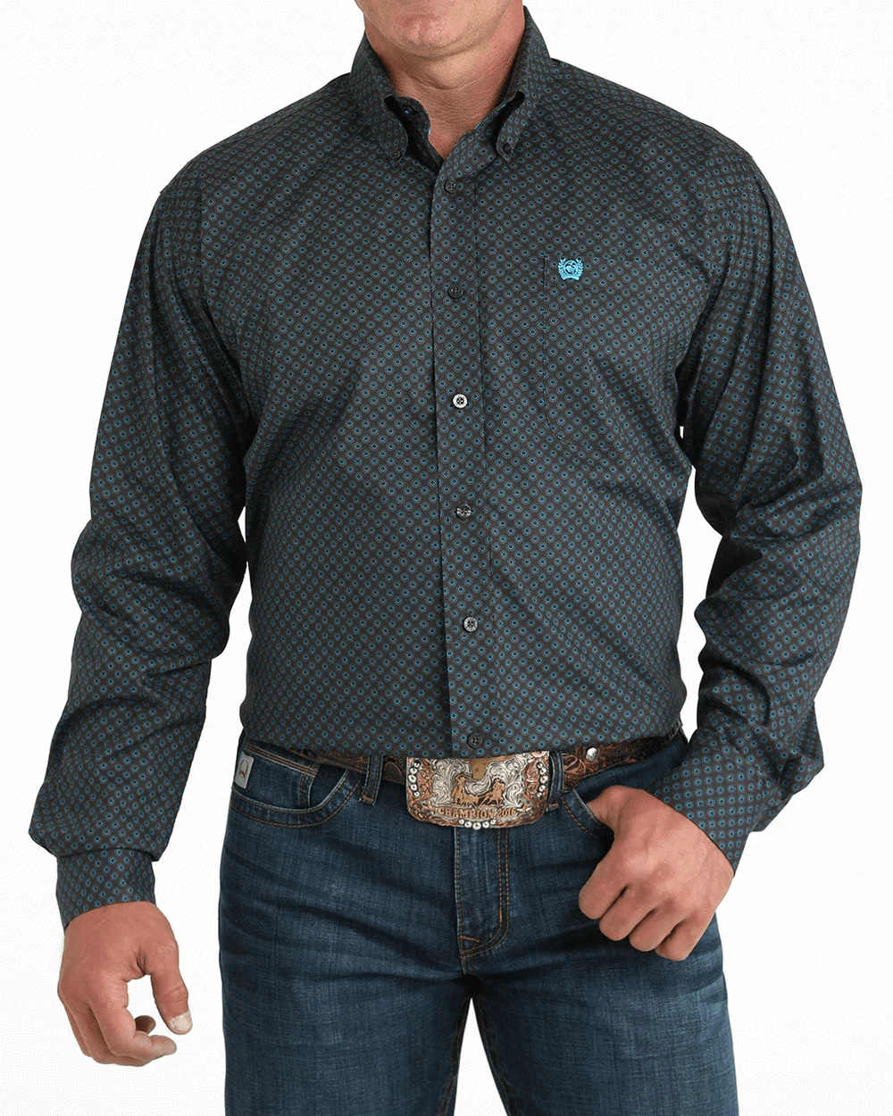 CINCH Shirts Cinch Men's Charcoal Geometric Button Down Western Shirt MTW1105957