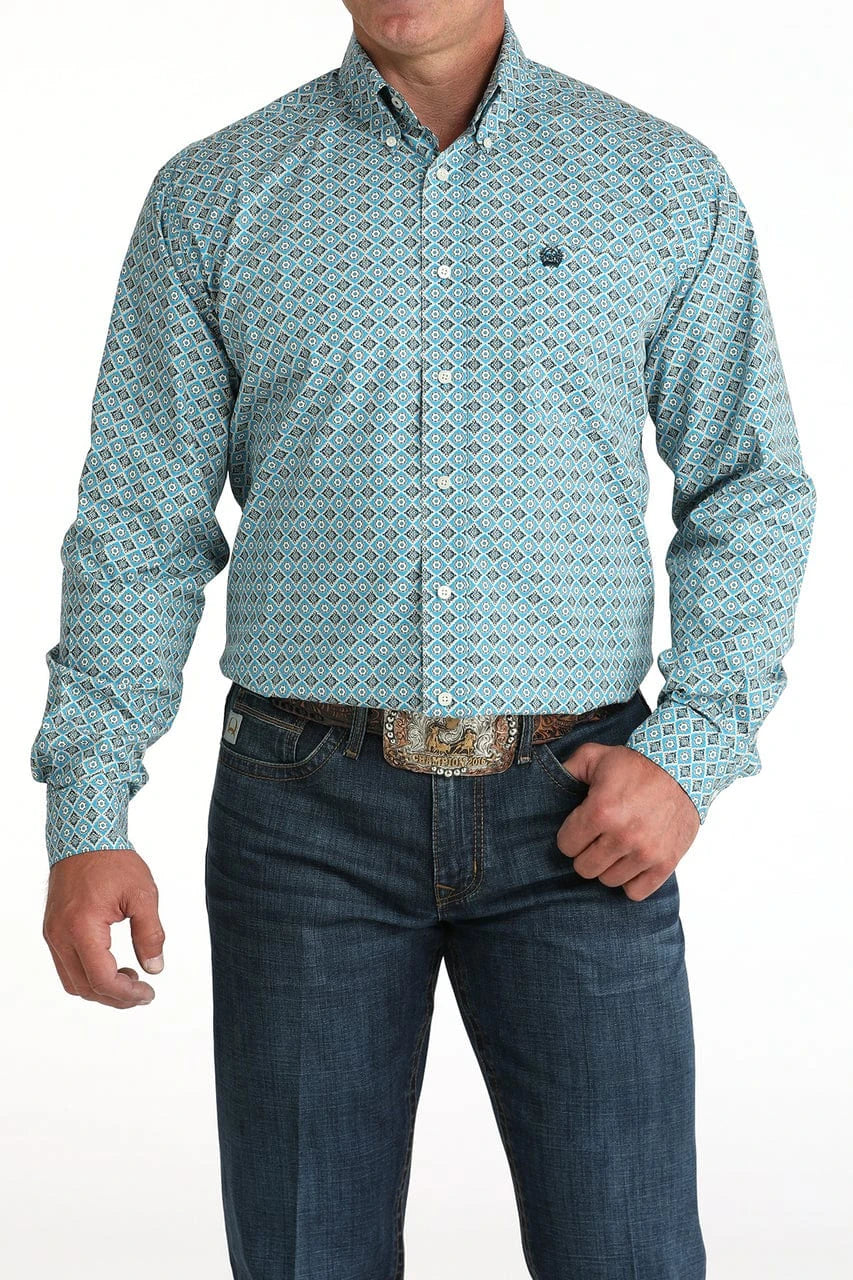 CINCH Shirts Cinch Men's Geometric Blue Button Down Western Shirt MTW1105955