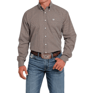 CINCH Shirts Cinch Men's Geometric Print Brown Long Sleeve Button Down Western Shirt MTW1105615