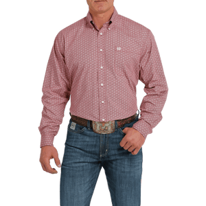 CINCH Shirts Cinch Men's Geometric Print Burgundy/White Long Sleeve Button Down Western Shirt MTW1105527