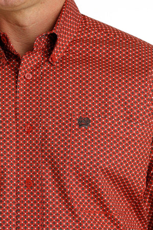 CINCH Mens - Shirt - Woven - Long Sleeve - Button Cinch Men's Geometric Print Red Button Down Long Sleeve Western Shirt MTW1105653