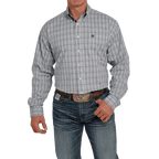CINCH Shirts Cinch Men's Gray/Cream Plaid Classic Fit Long Sleeve Button Down Shirt MTW1105444