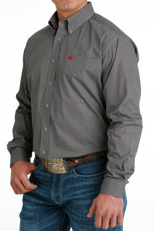CINCH Shirts Cinch Men's Gray Geometric Print Long Sleeve Button Down Western Shirt MTW1105650