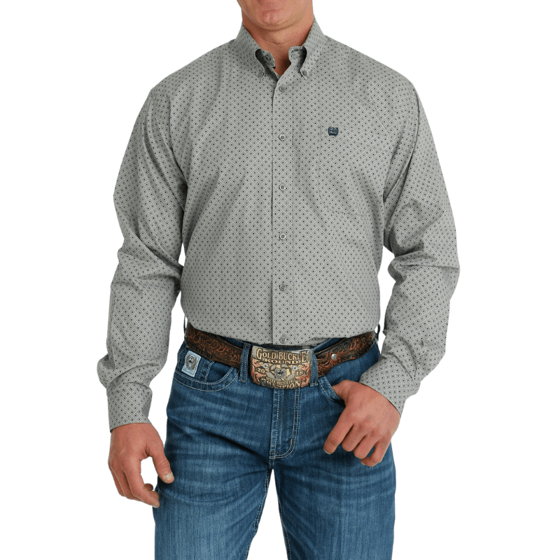 Cinch Shirts Cinch Men's Gray Geometric Print Long Sleeve Button Down Western Shirt MTW1105698